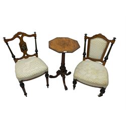 Victorian walnut nursing chair, bedroom chair and pedestal table