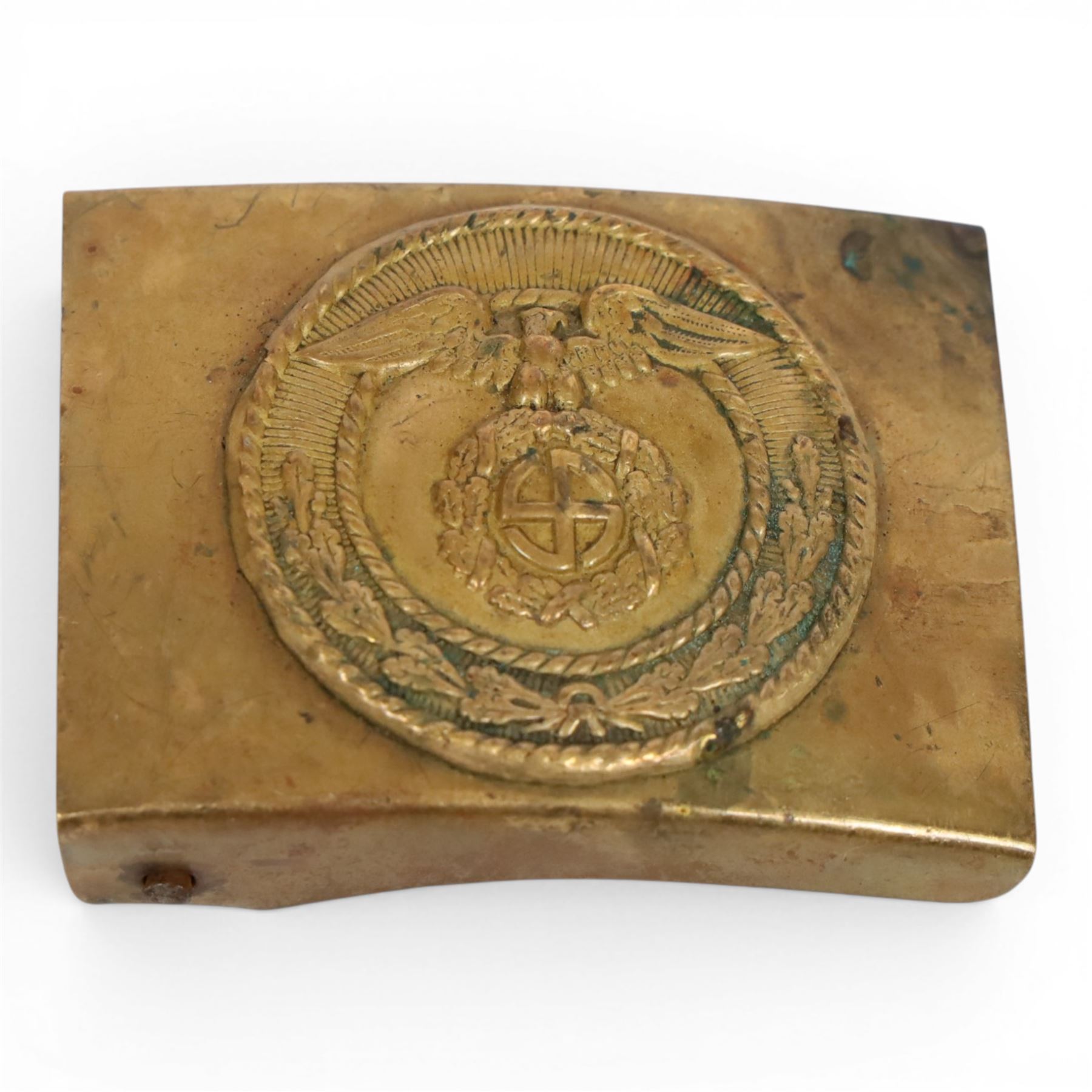 WWII German Third Reich SA Stormtrooper's brass belt buckle, unmarked, H5cm, L6cm 