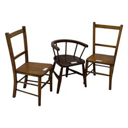 Pair of Victorian mahogany balloon back dining chairs (W49cm); 20th century oak drop-leaf dining table (W92cm); three small children's chairs (6)