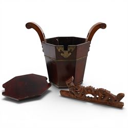 19th century Chinese red lacquer wedding basket, with a carved handle in the form of dragons, H25cm