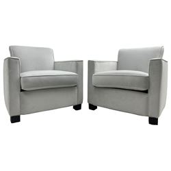 India Jane Interiors - 'Savoy' pair of contemporary armchairs upholstered in light grey velvet fabric - ex-display/bankruptcy stock 