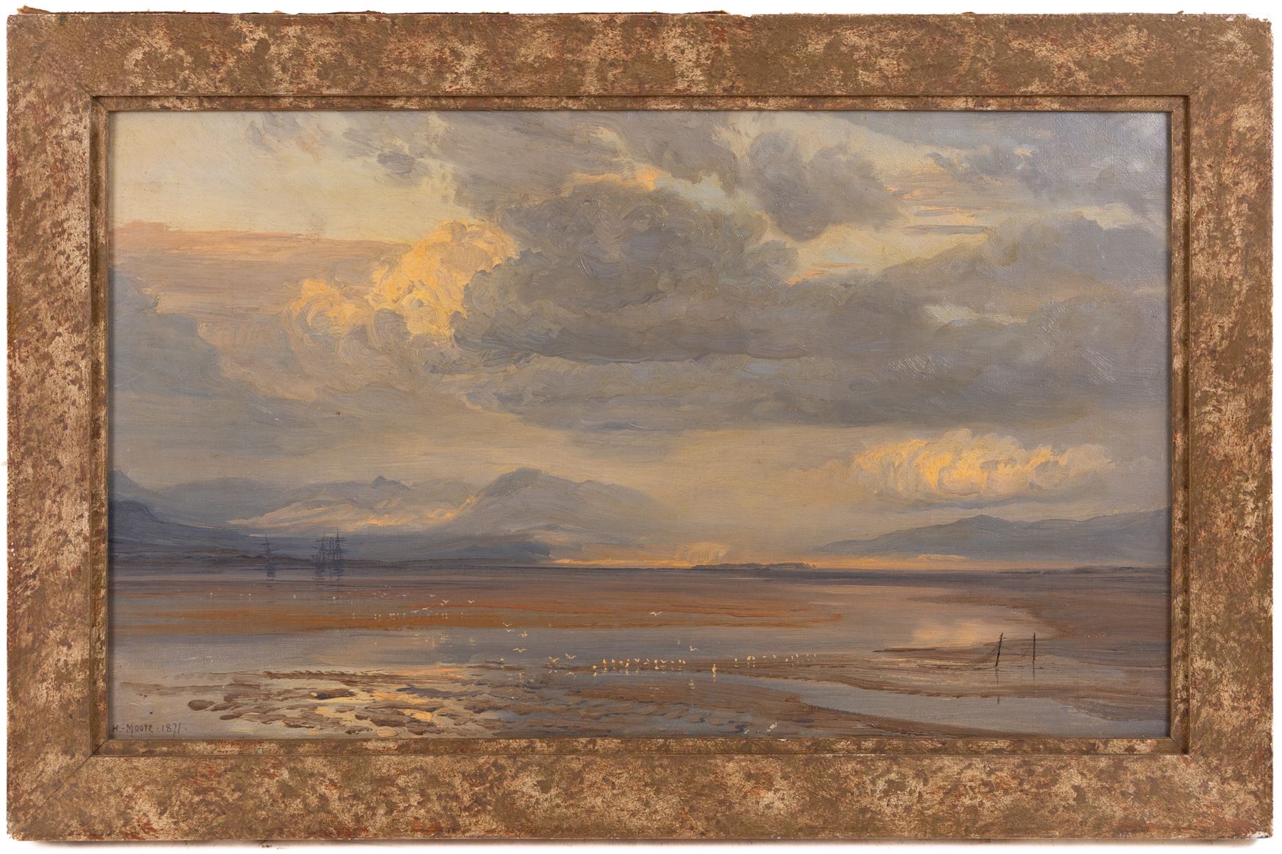 Henry Moore RA RWS (British 1831-1895): 'The Estuary of the Duddon', oil on canvas signed and dated 1871, original title label verso 30cm x 50cm