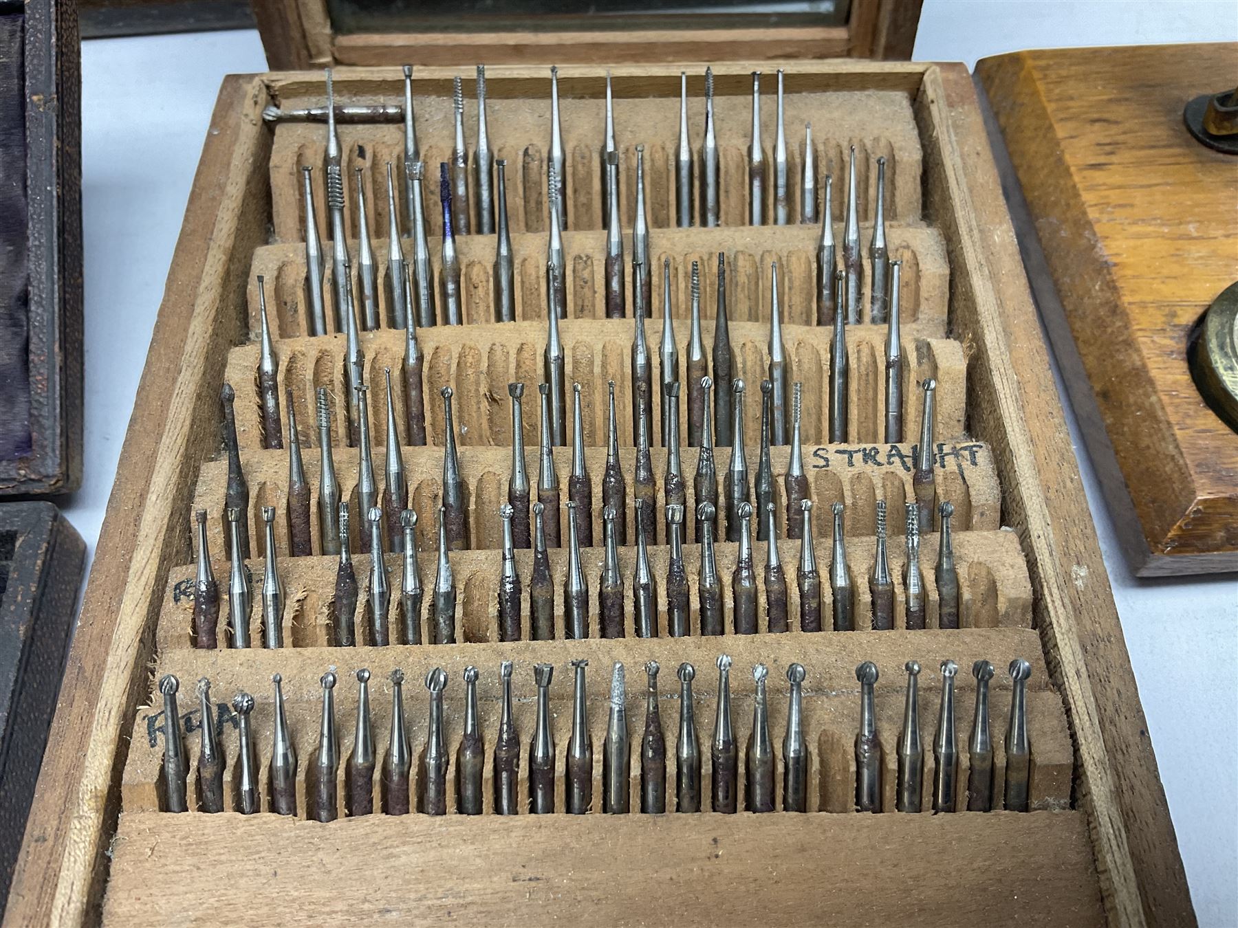 Set of Pharmaceutical scales, marked 'The Holborn Surgical Inst. co. Ltd London' together with two postal scales and to cased sets of dentist burs 