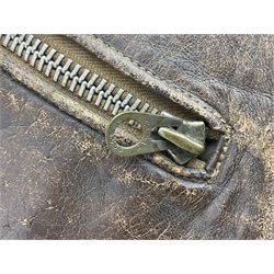 German Luftwaffe Hartmann leather jacket with tartan pocket linings, pocket zip pulls marked 'Eclair Bte.S.G.D.G.'