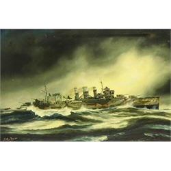  Peter Gerald Baker (British 20th century): Naval Ship's Portrait - 'HMS. Suffolk in North Atlantic Patrol 23rd May 1941 in Search of the Bismarck', oil on canvas signed, titled and dated 1979 verso 50.5cm x 75cm Provenance: with Highgate Gallery, Beverley, East Yorkshire  

