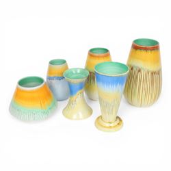 Six Shelley drip glaze vases of various shapes, largest H24cm 