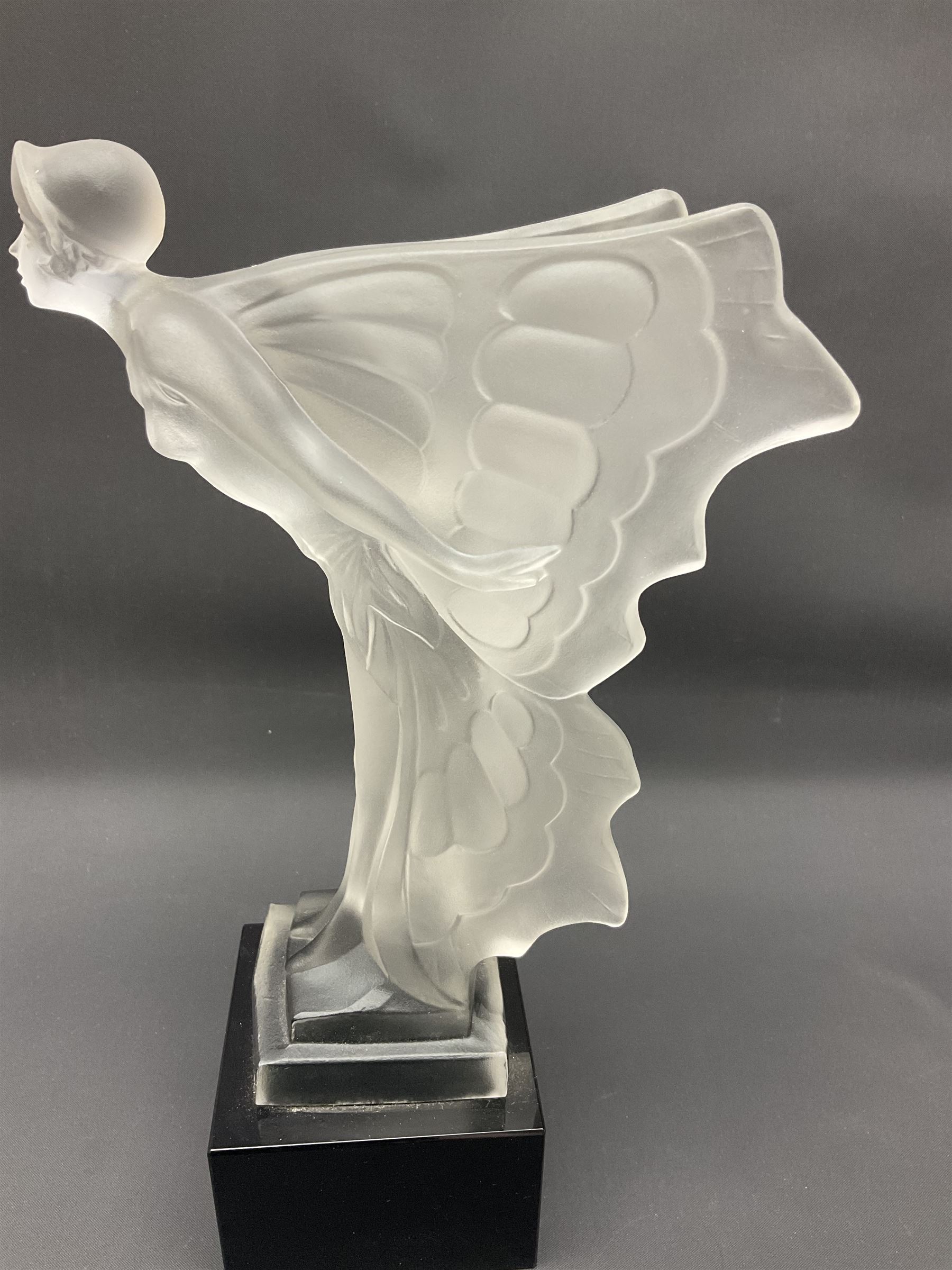 Desna night butterfly frosted glass figure, on polished black square base, H25cm