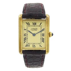 Must de Cartier Tank silver-gilt quartz wristwatch, Ref. 1615, cream dial with Roman numer...