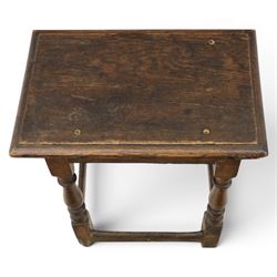 Two 19th century oak joint stools raised on turned supports united by stretchers