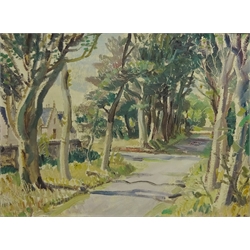  'Brompton Green', oil on board signed and dated '77 by Neville R Grey (British 20th century) titled verso 29cm x 50cm and Woodland Path, oil signed by B Imrie 44cm x 59cm (2)  
