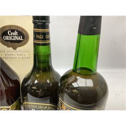 Mixed alcohol comprising Harveys Medium Dry Sherry, 70cl, one bottle, Croft Original Fine Old Pale Cream Sherry, 70cl, one bottle in box, Martini Extra Dry Vermouth, 90cl 18% vol, one bottle in box, Cockspur Barbados V.S.O.R Fine Rum, one bottle, and Baileys Irish Cream, 1l, one bottle (5)