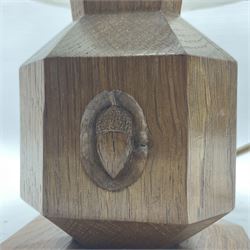 Acornman - oak table lamp, stepped and canted rectangular form on octagonal base, carved with acorn signature, by Alan Grainger, Brandsby, York