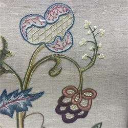 Tapestry fire screen depicting a landscape, with barley twist legs, H72cm