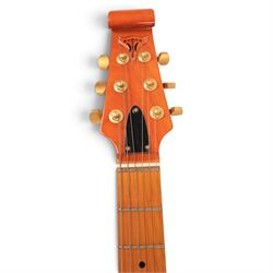 Burns Club Series Marquee electric guitar, serial no. 2070044, circa   early 2000s, black gloss body with marbled metallic blue scratch plate, in a Stagg soft case, guitar L99cm