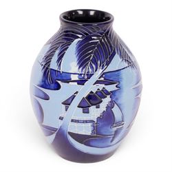 Moorcroft Blue Lagoon vase, 2010, signed Paul Hilditch with impressed marks beneath, H14cm