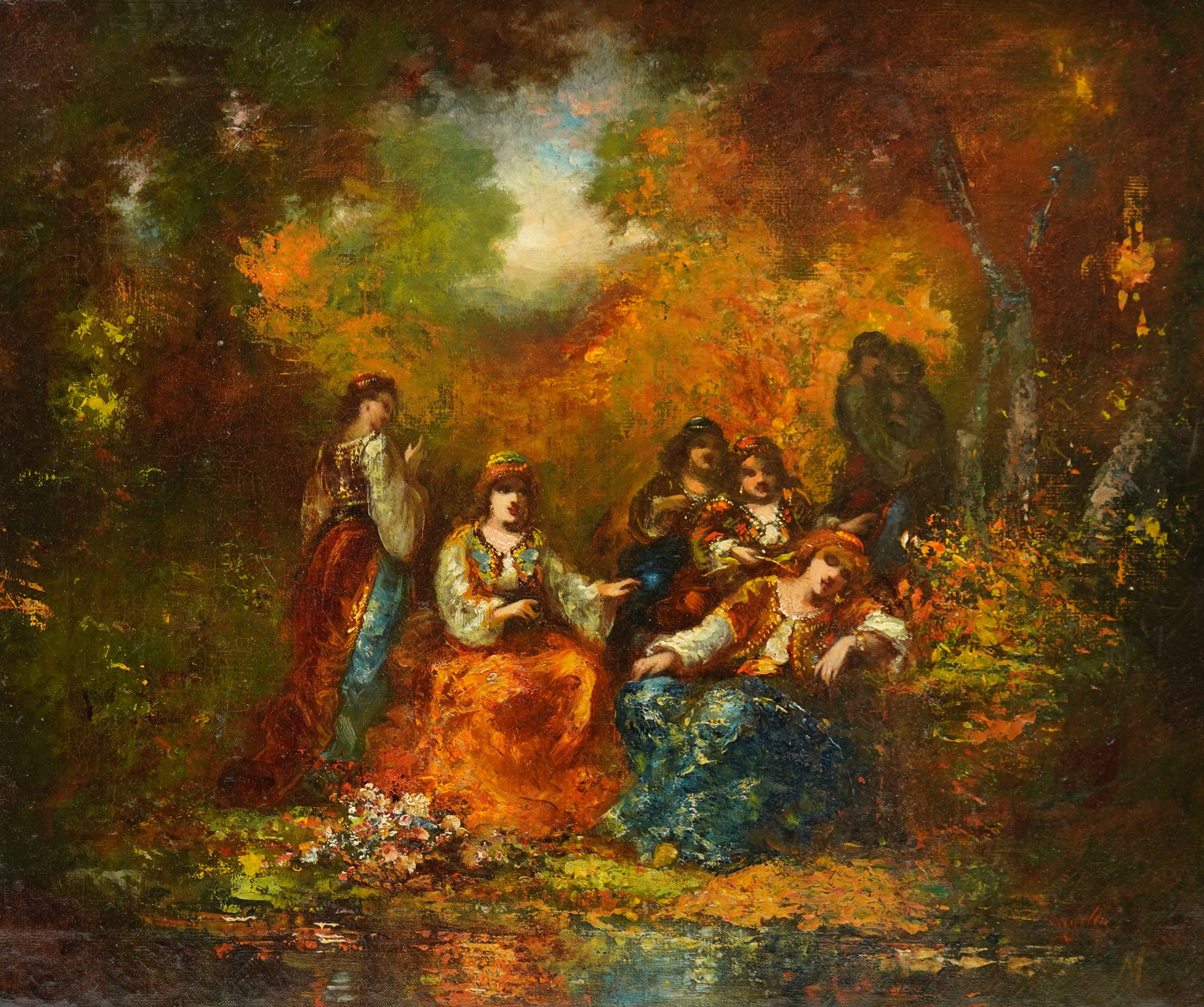 Frédéric Borgella (French 1833-1901): Figures in a Dense Woodland, oil on canvas faintly signed 52cm x 63cm
Provenance: Phillips London, 1928 lot 136, label verso