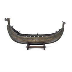 Danish viking ship, in the manor of Edward Aagaard, upon a wooden stand, marked Denmark to...