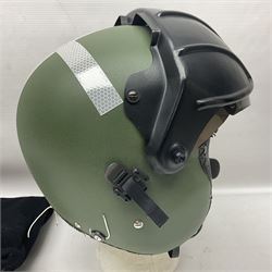 Mk.4 Flight Helmet, as used by RAF and Civilian helicopter pilots; in RAF green,  fitted with rigid visor cover and working boom mike; has had a complete refit and is bench tested.