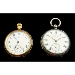  Silver pocket watch key wound by I.Goodman, Newcastle No.41128, case by Robert John Pike, Chester 1905 and a gold-plated Waltham pocket watch  