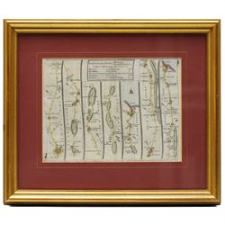 John Ogilby (British 1600-1676): ''The Road from London to Flamborough Head', 17th century engraved strip map with hand-colouring 36cm x 45cm; and 'The Roads from York to Scarborough' 18th century double-sided engraved strip map with hand-colouring to one side 16cm x 21cm (2)