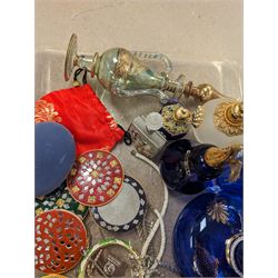 Seven scent bottles, including glass examples, collection of costume jewellery and other collectables