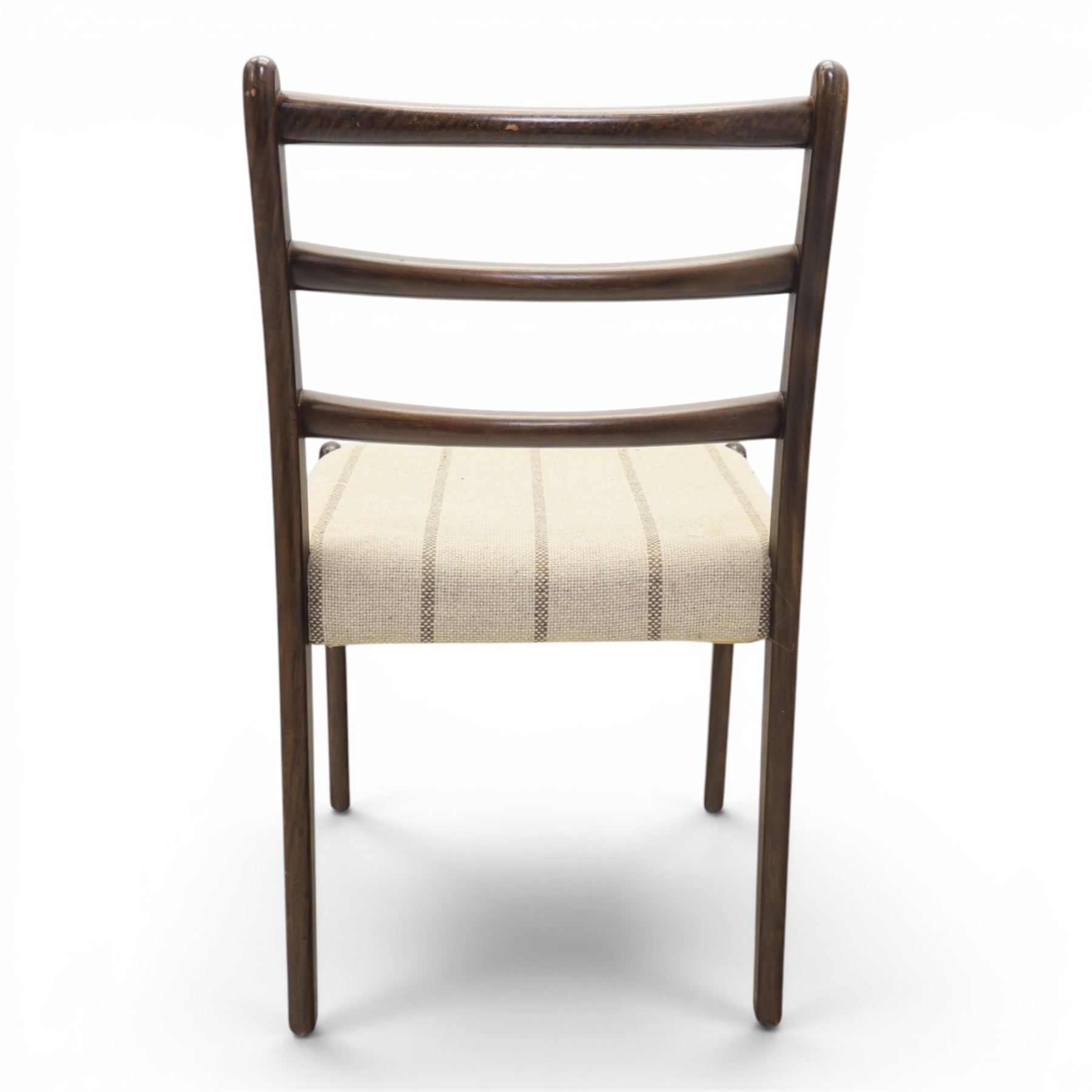 Danish Oversea Furniture - Set of six mid-20th century ladder back dining chairs, upholstered striped seat
