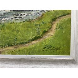 L Pollard (British 20th Century): Feeding Ducks in a Dales Landscape, oil on canvas board 71cm x 44cm