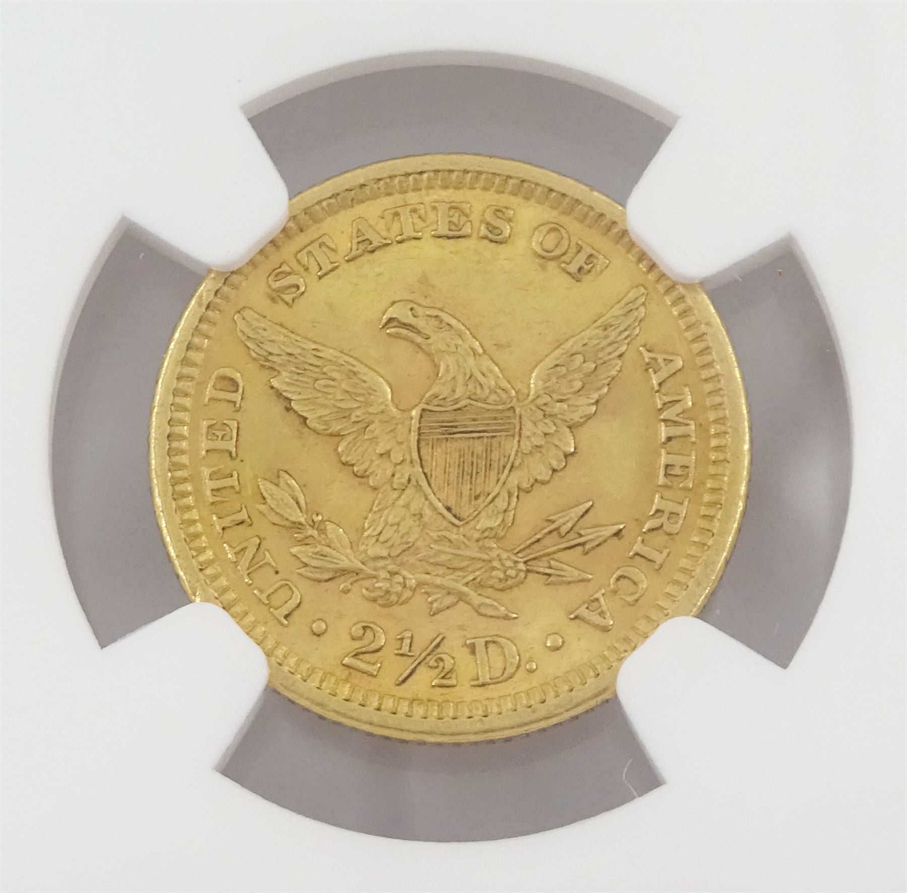 United States of America 1902 Liberty head gold two and a half dollar coin, encapsulated and graded MS62 by NGC