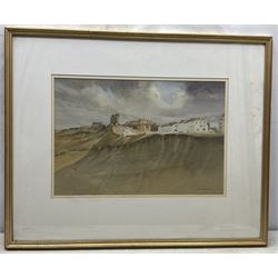 Colin R Britton (British 1947-): 'Scarborough Castle', watercolour signed, titled on Mall Galleries label verso 34cm x 50cm