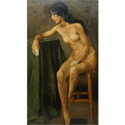 Italian School (Early 20th century): Full Length Portrait of a Nude Lady Seated, oil on ca...