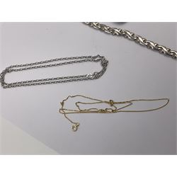 9ct gold opal pendant necklace, two other 9ct gold chains and a collection of stone set silver jewellery