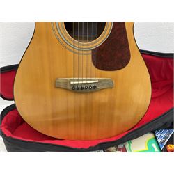 Rally five-string banjo with mahogany solid back L101cm in soft carrying case; and Brunswick Model BF200 acoustic guitar L103cm; with small quantity of instructional DVDs and booklets