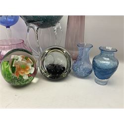 Caithness paperweights, to include Miniature Bell, Cauldron, Space Flower, Congratulations Streamer etc, together with other paperweights, glass vases and art glass