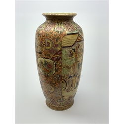 A large Chinese floor standing vase, of slender ovoid form, decorated with two shaped panels containing a figural scene, with profusely detailed surround, with mark beneath, H62cm. 
