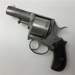 The major parts only of a British Bull-Dog .500 Boxer five-shot revolver comprising stripped down framework, cylinder, trigger with guard, functioning hammer and two-piece chequered grip; retailed by G. Goth Buenos Ayres; Belgian proof marks; L19.5cm overall; in fitted mahogany case 