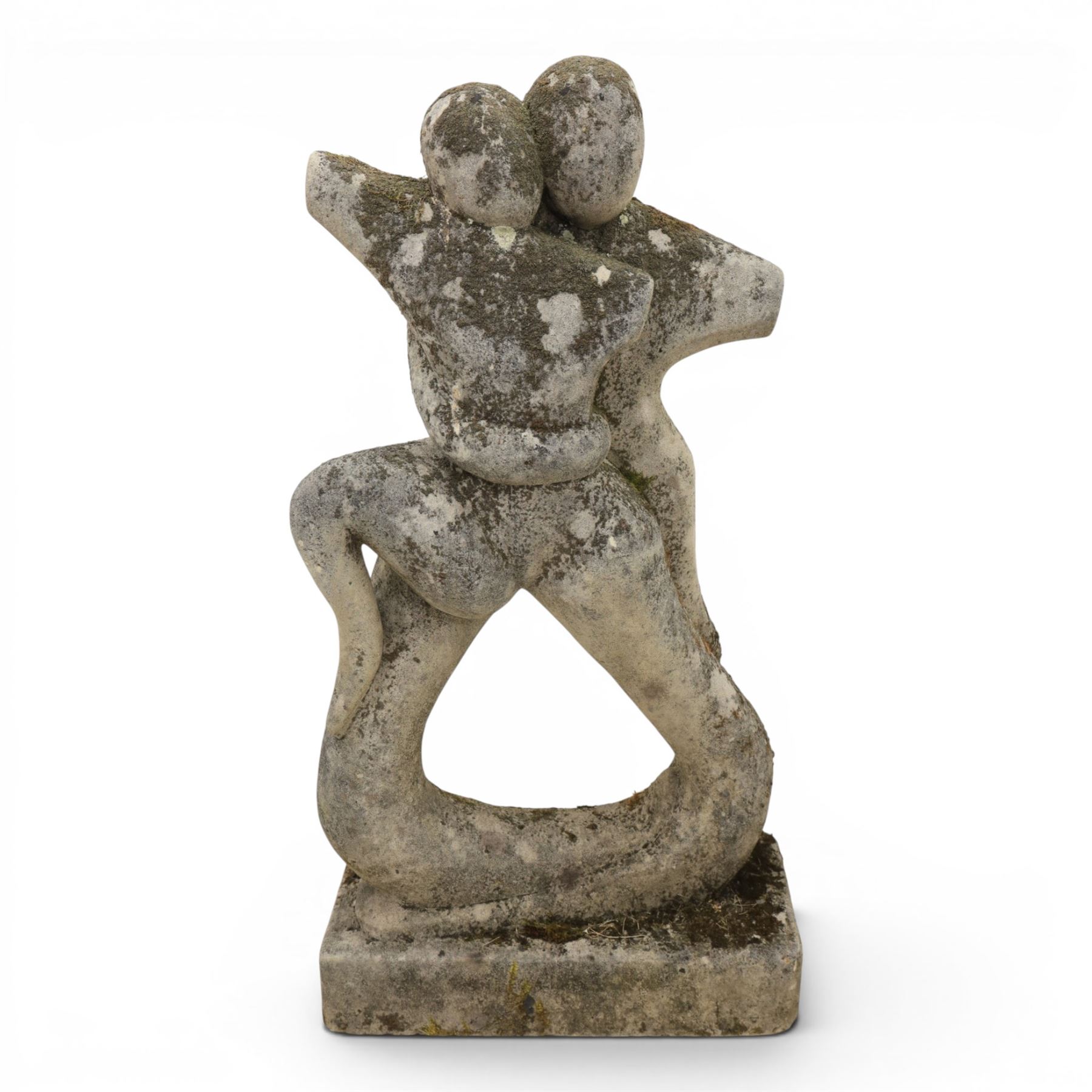 Pair of composite stone gardens sculptures, in the manner of Henry Moore, tallest 102cm