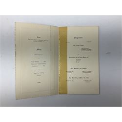 Hull City AFC 1947 presentation dinner menu/programme bearing twenty-four signatures including Bill Bly, David Davidson, Wilf Hassall, Harry Brown, Frank Buckley (Manager), Alderman Robinson Lord Major of Hull etc; and FA Cup 1981 Centenary Banquet menu/programme bearing multiple signatures including Bobby Robson, Ron Greenwood, Tom Finney, Tony Book, Frank McLintock, Bobby Kerr, Emlyn Hughes, Don Welsh, Johnny Carey etc; Provenance: By direct descent from the family of Raich Carter having been consigned by his daughter Jane Carter (2)