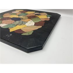 Square specimen table top inset with assorted hardstones, marbles and minerals
