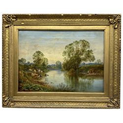 George Alexander (British 1832-1913): Cattle Watering at 'The River Wharfe Tadcaster', oil on canvas signed and inscribed verso 27cm x 37cm