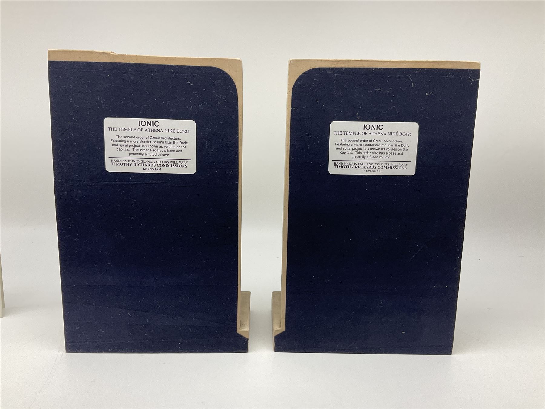 Timothy Richards handmade English plaster architectural models, Ionic; The Second Order of Greek Architecture, bookends, H22cm