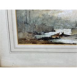Robert Leslie Howey (British 1900-1981): Shipping in the Estuary, watercolour heightened with white signed 12cm x 33cm 