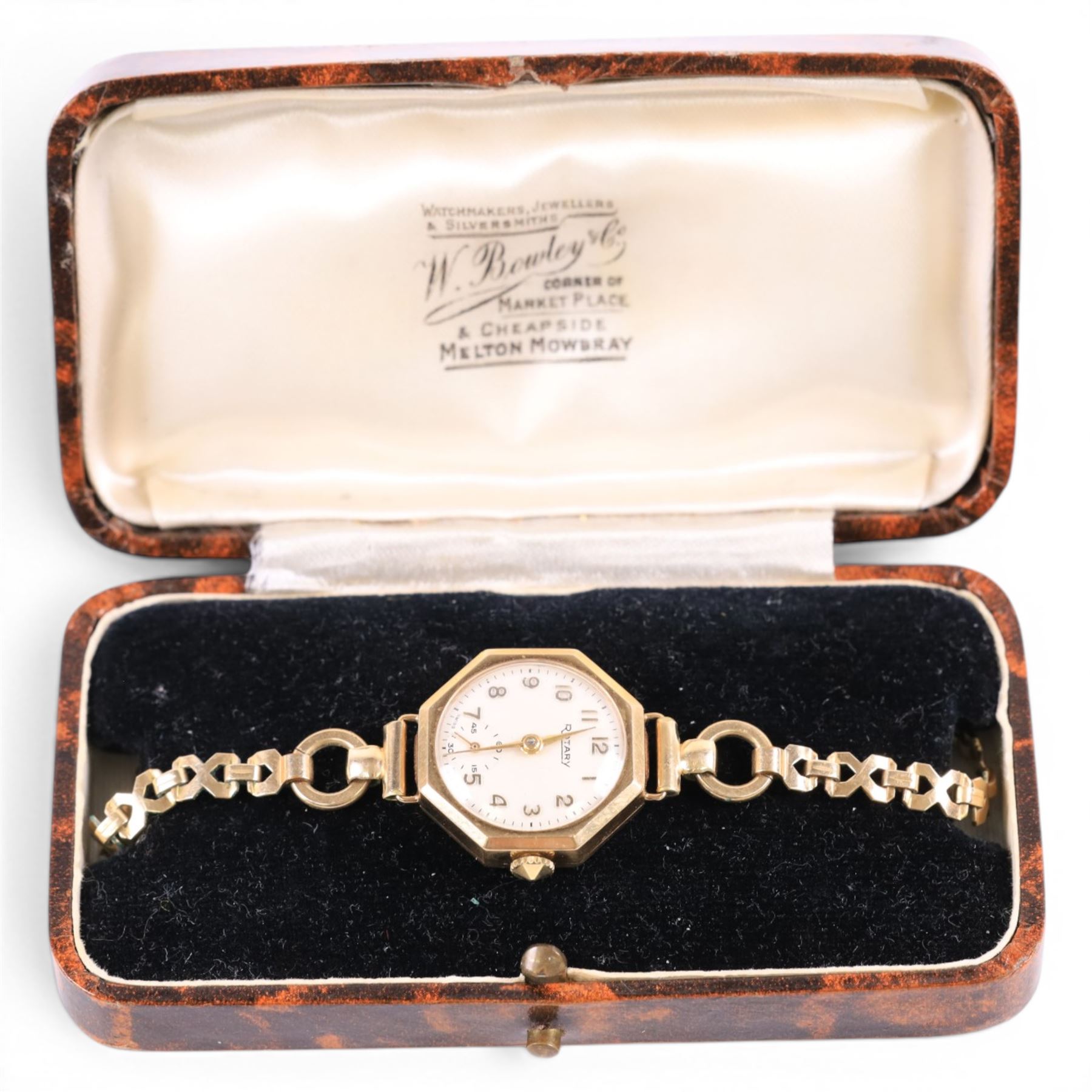 9ct gold cased ladies Rotary wristwatch, on gilt strap, boxed