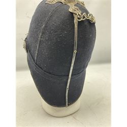 Victorian British Army South Lancashire Regiment 1st Volunteer Battalion other ranks blue cloth home service helmet with helmet plate, spike and chinstrap