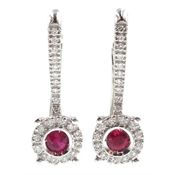  Pair of 18ct white gold ruby and diamond pendant ear-rings  
