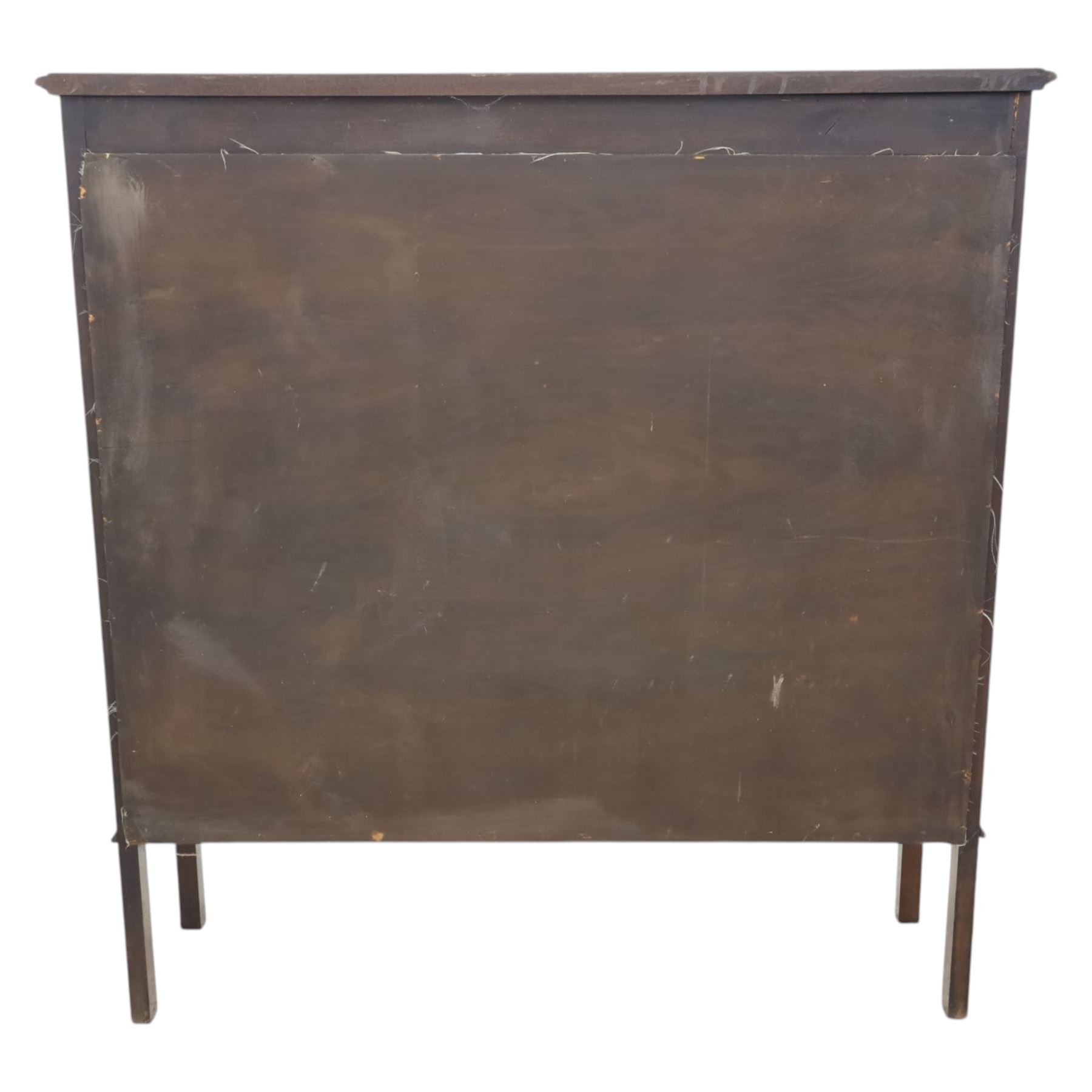 Edwardian mahogany display cabinet, blind-fretwork frieze over astragal glazed doors, square legs with fretwork detail