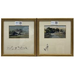 Brian Irving (British 1931-2013): Dales Farmstead & Farm Gateway, pair pen ink and watercolours signed 7cm x 11cm (2)