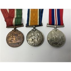 WW1 pair of medals comprising British war medal and Victory Medal awarded to 19774 Pte. G. Headlam Sea. Highrs.; another WW1 pair of medals comprising British War Medal and Mercantile Marine Medal awarded to Charles Filburn; WW2 group of five medals comprising 1939-45 War Medal, Defence Medal, 1939-45 Star, Africa Star and Burma Star; in issue box addressed to Mr. H, Smithson with medal slip; all with ribbons; and Edward VIII Coronation medal (10)