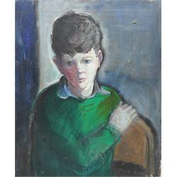 John Gilbey Bowles (British 1929-2011): Portrait of a Boy Wearing a Green Jumper, oil on canvas unsigned 61cm x 51cm (unframed)