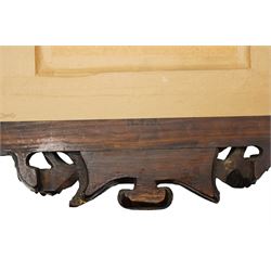 Renaissance-style mid 19th century carved fruitwood wall mirror, carved top surmounted by ‘broken’ arched pediment with central putti figure and grape vine, the sides with two putti figures above C-scroll decorations, and with a similarly carved base