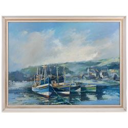 Tom Harland (Yorkshire 1945-2012): Cornish Harbour Scene, oil on canvas signed 60cm x 80cm